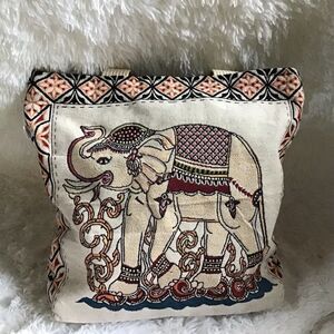Sam Well Canvas Tote Asian Elephant Tapestry Lined Medium Boho VSCO Indie